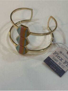 Jilzarah 14K Gold/ Silver Rhodium Plating Fit Gold Cuff Bracelet - Hexagon